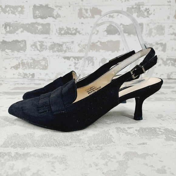 French Connection Shoes - New  FRENCH CONNECTION  Dainty Kiltie Vegan Leather Slingback Pump In Black H293